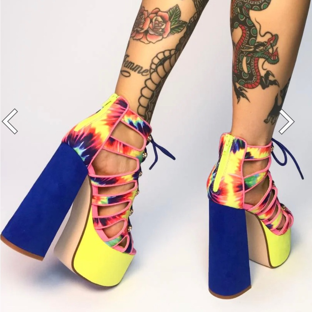 Lemon Drop by Privileged Tie Dye Mallory Platform Heels